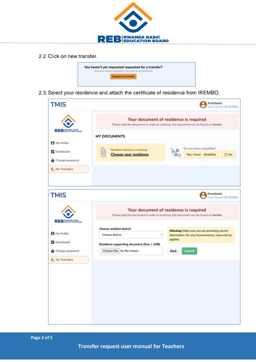 REB ITANGAZO RYIHUTIRWA RIGENEWE ABARIMU BOSE BASHAKA GUKORA (Transfer/Permutation) Deadline: 03/08/2024