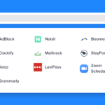 A browser toolbar showing icons for a password manager, ad blocker, and shopping browser extension