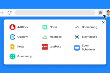 A browser toolbar showing icons for a password manager, ad blocker, and shopping browser extension