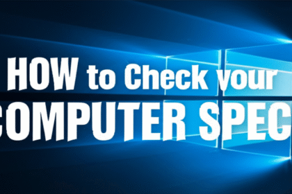A screenshot showing how to check computer specs in the Windows System Information panel, displaying the processor, OS version, and installed RAM.