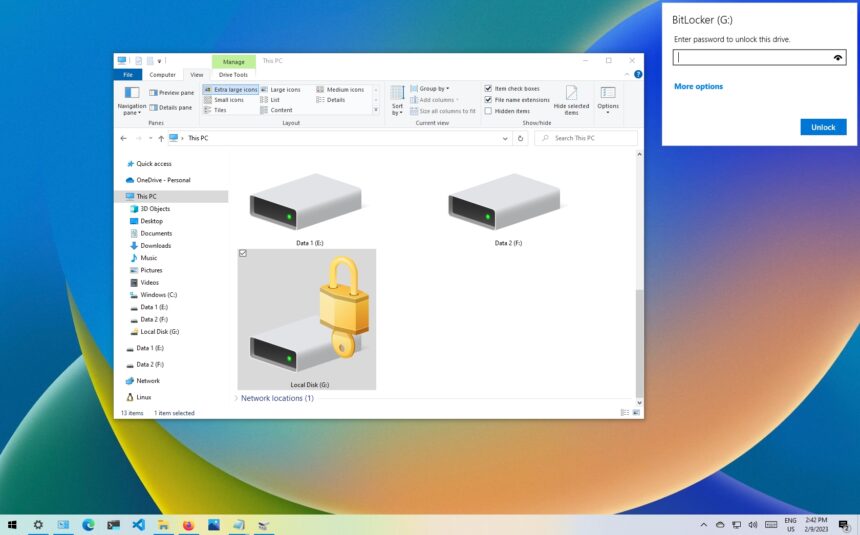 An illustration of a yellow folder with a large blue padlock in front, symbolizing how to password-protect a folder.