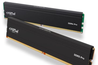 A dynamic hero image showcasing the Crucial Pro Series SSD and DRAM modules, with a glowing blue and purple tech-themed background, representing a high-performance PC upgrade